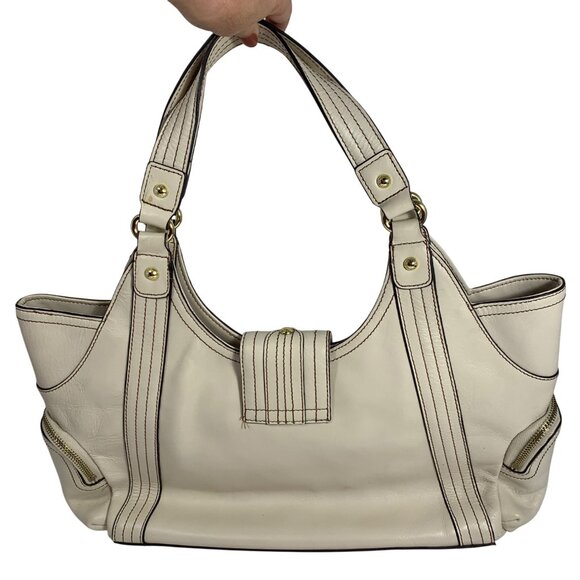 VTG ETIENNE AIGNER Large Patchwork Leather Handbag Gold Accent, Snap Closure EUC - Picture 6 of 13